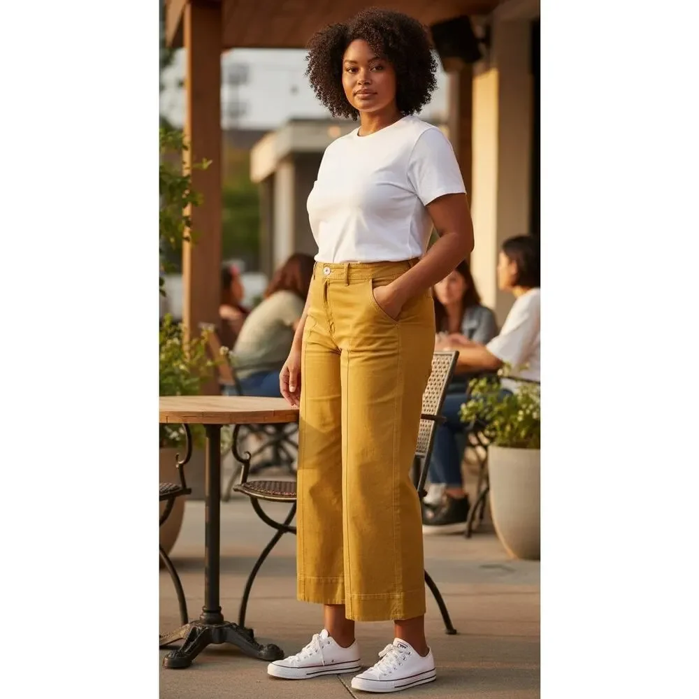 Loft Women's Mustard Yellow Cropped Jeans, Size 32/14,High Waist, Wide Leg - Picture 9 of 9